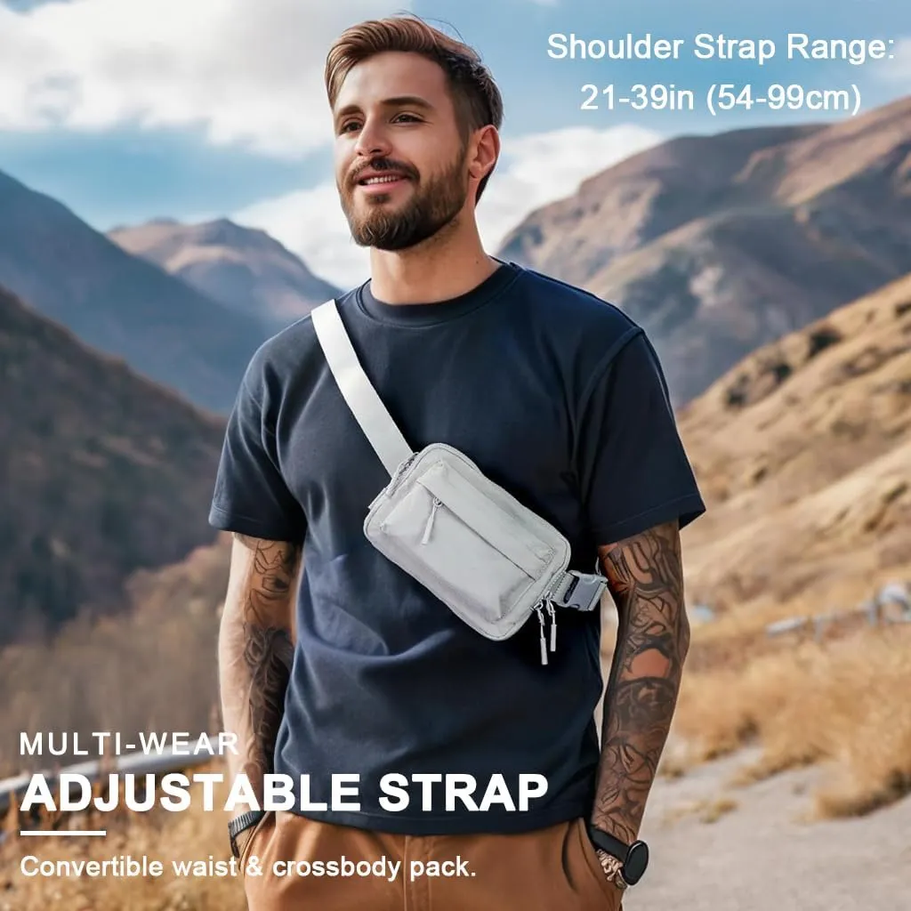 Crossbody Bags for Women & Fanny Pack for Men, Lightweight Adjustable Strap Belt Bag for Travel, Running, Hiking with Multiple Pockets, Beige