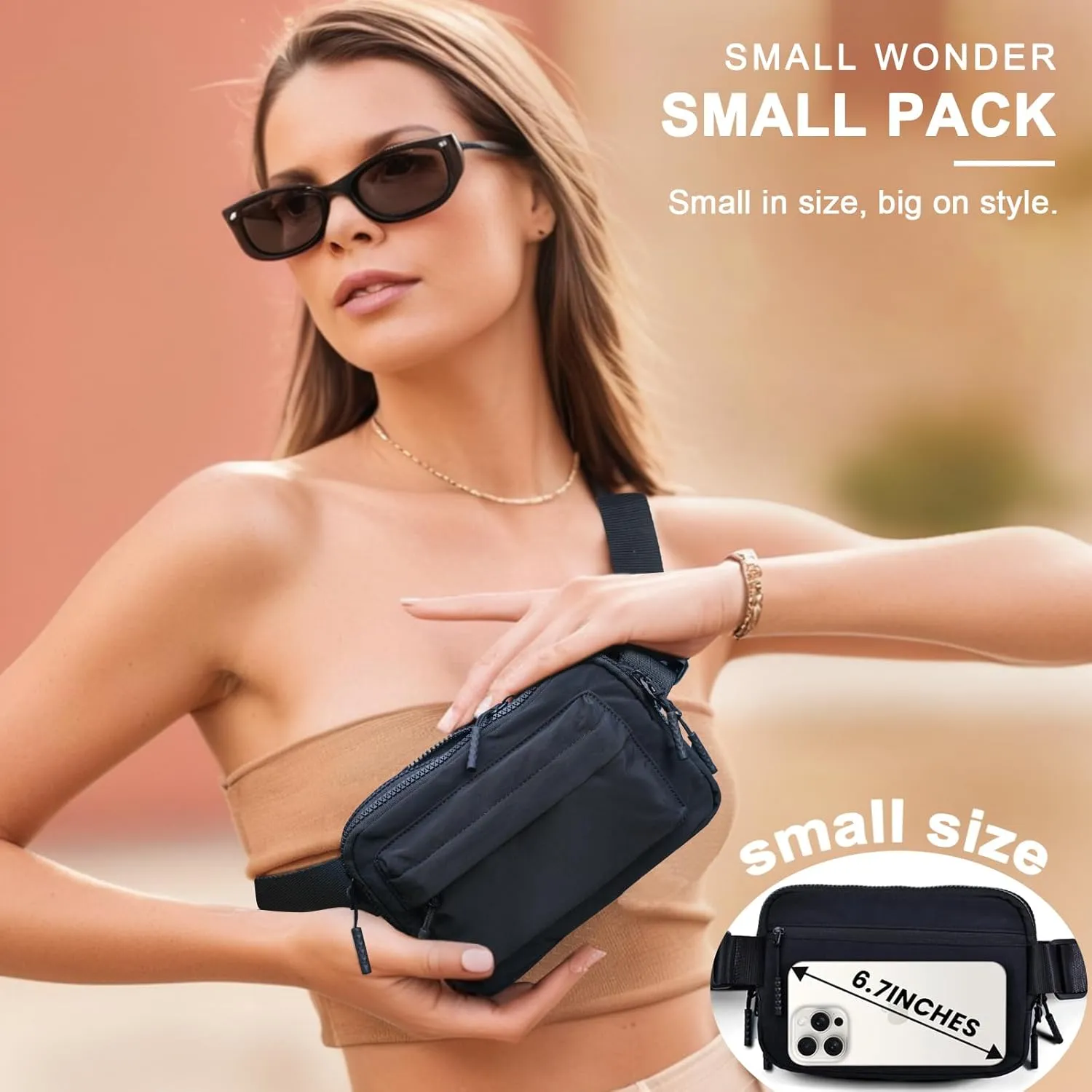 Crossbody Bags for Women & Fanny Pack for Men, Lightweight Adjustable Strap Belt Bag for Travel, Running, Hiking with Multiple Pockets, Beige