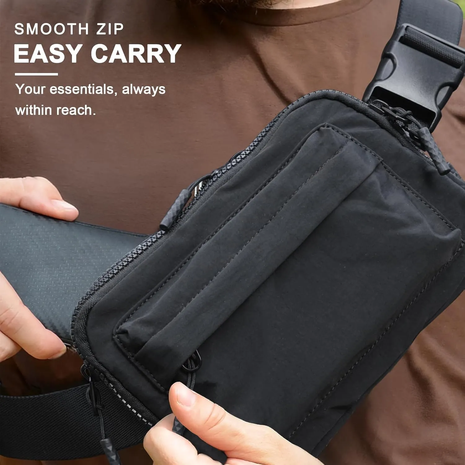 Crossbody Bags for Women & Fanny Pack for Men, Lightweight Adjustable Strap Belt Bag for Travel, Running, Hiking with Multiple Pockets, Light Grey