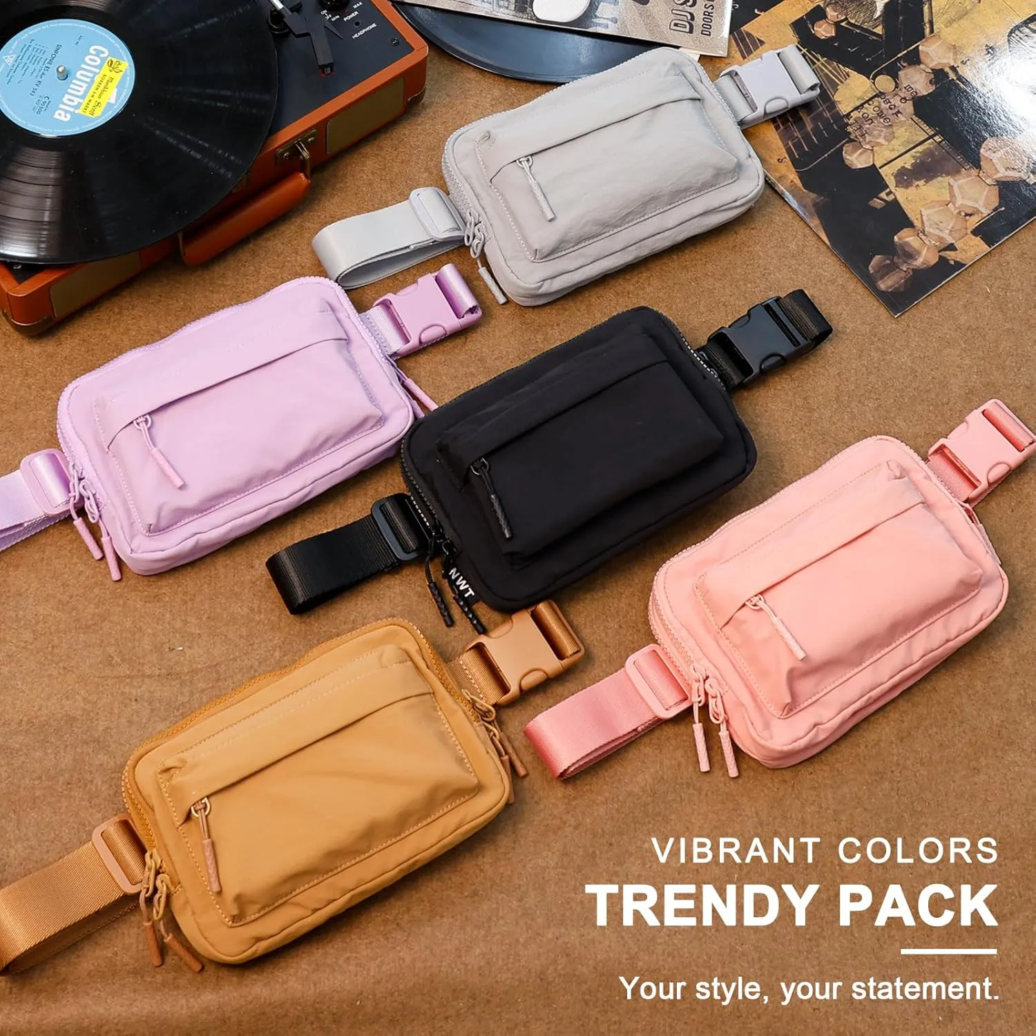 Crossbody Bags for Women & Fanny Pack for Men, Lightweight Adjustable Strap Belt Bag for Travel, Running, Hiking with Multiple Pockets, Light Grey