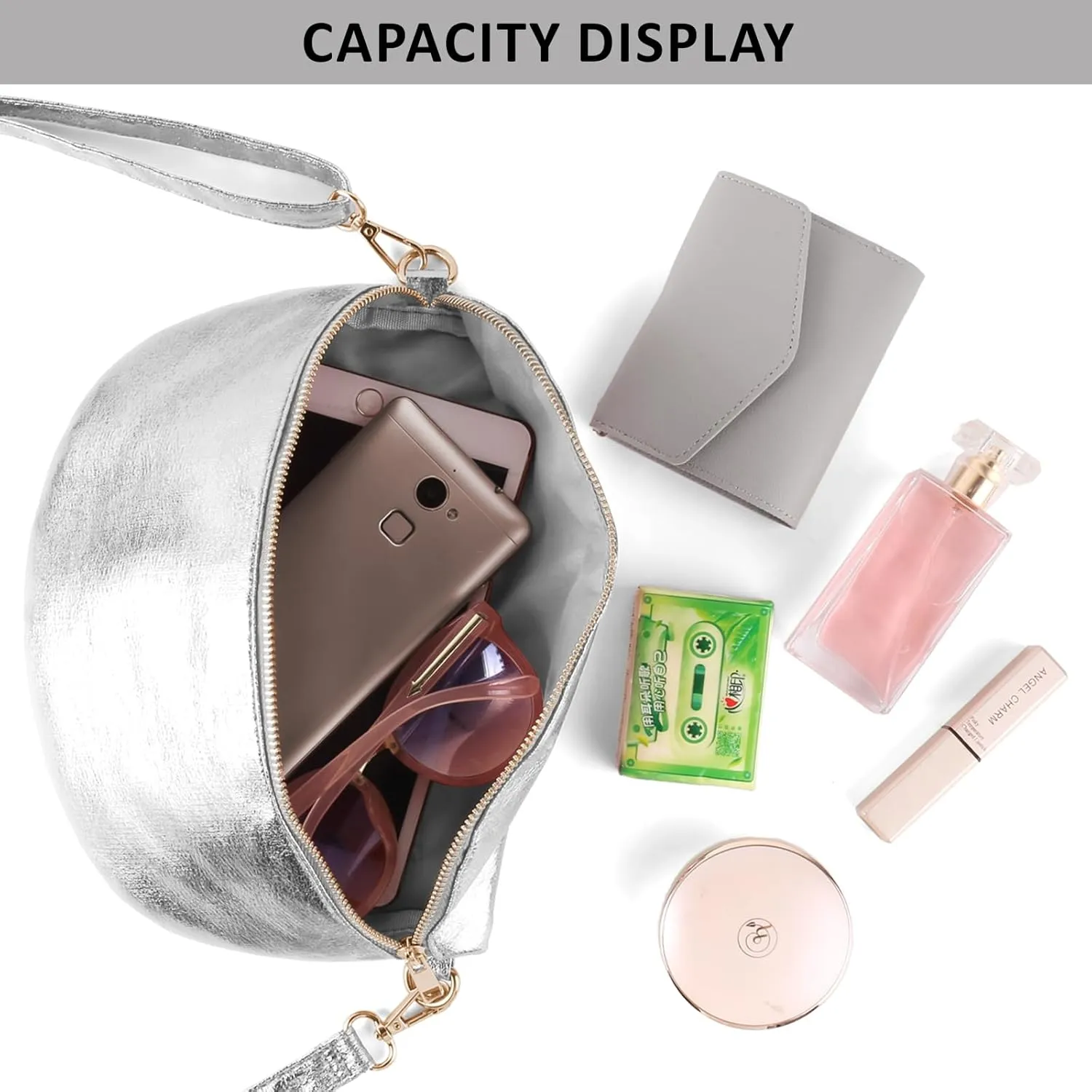 Crossbody Bags for Women Fashion Sling Purse Shoulder Bag Fanny Pack Leather Causal Chest Bum Bag Cross Body Purse (Silver)