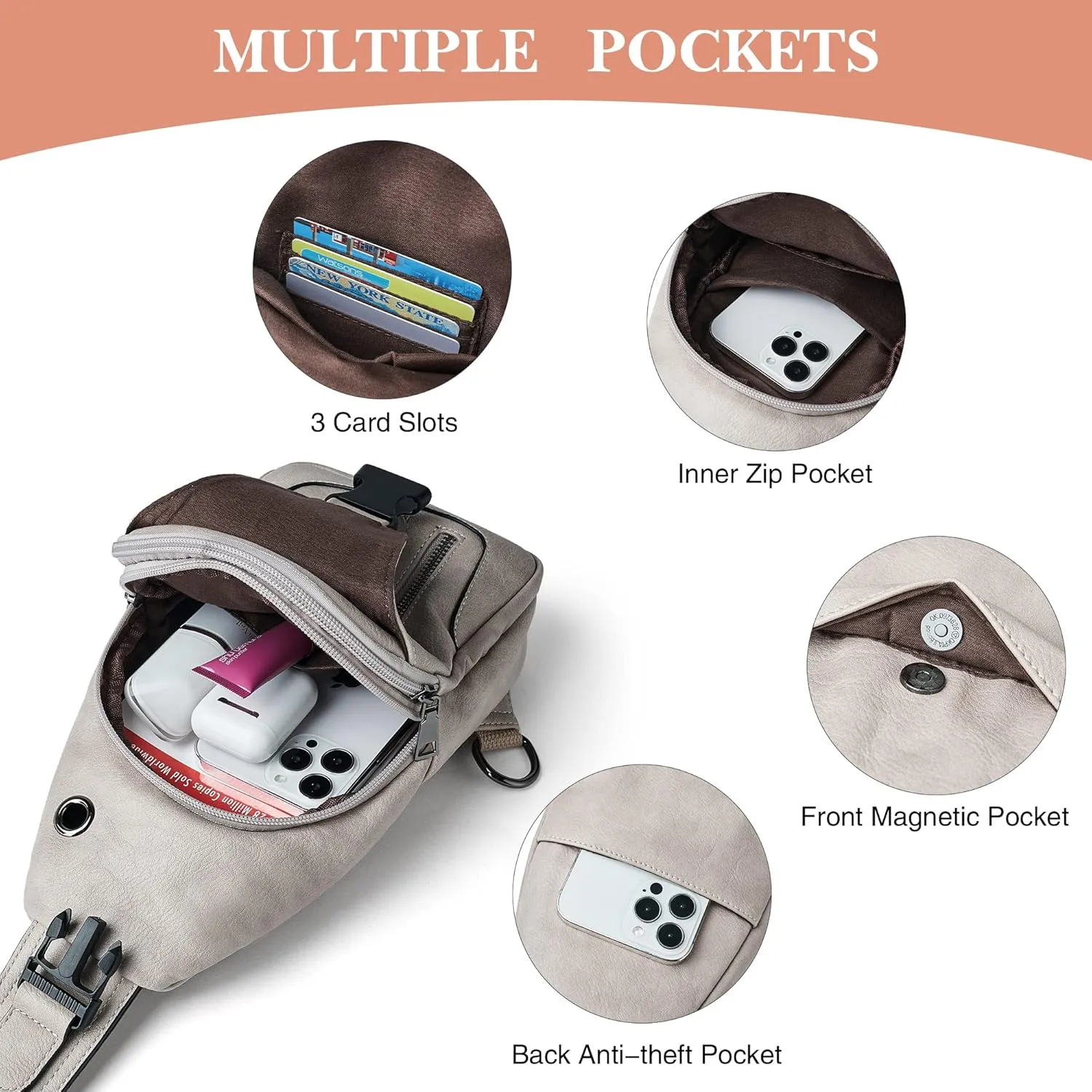 Crossbody Bags for Women Men Sling Bag 5 Pockets Fanny Pack Sling Backpack Chest Daypack Travel Purse Anti Theft