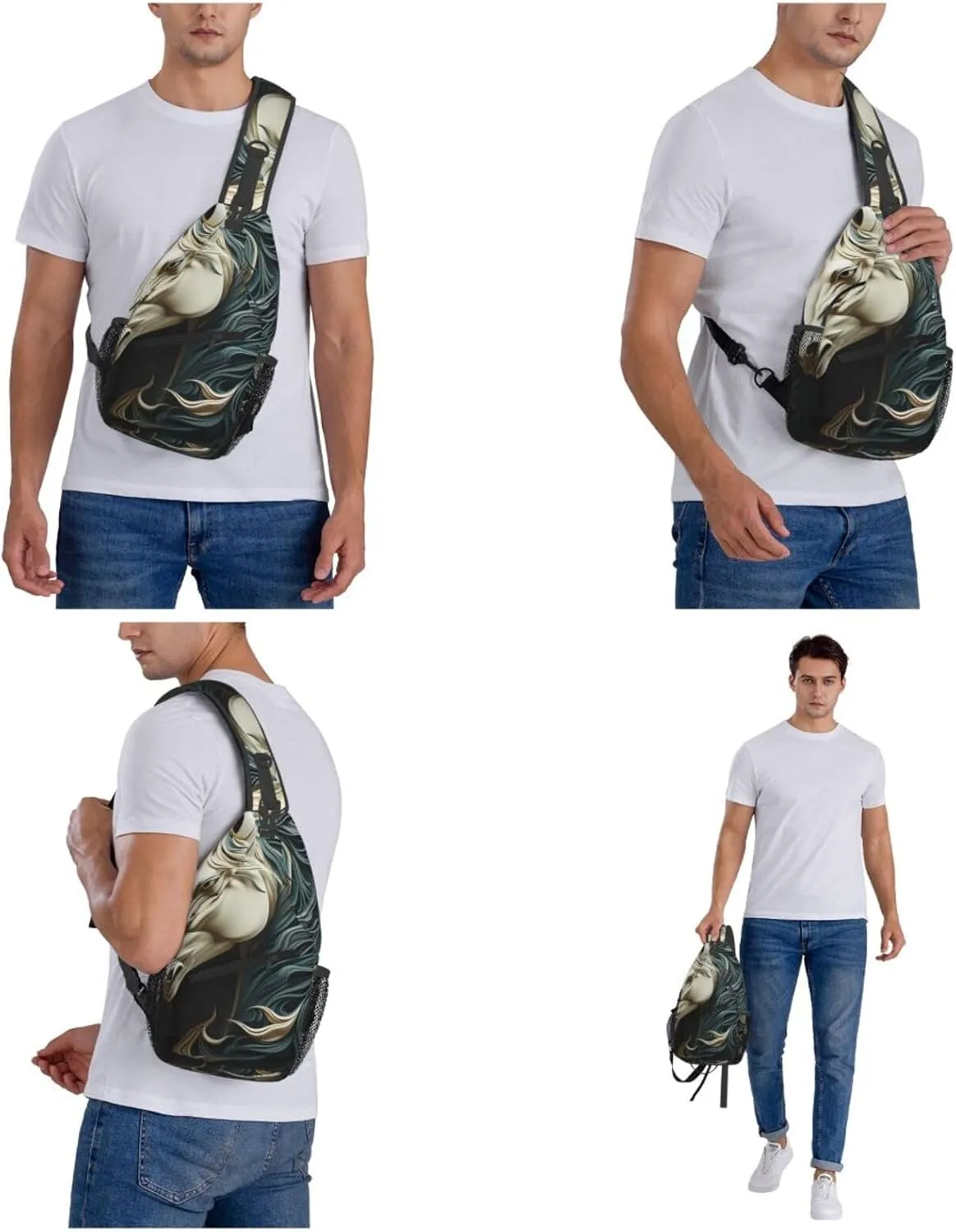 Crossbody Bags for Women Men Trendy Sling Bag Casual Chest Bag Moon Flowers and Butterflies Shoulder Bag for Travel