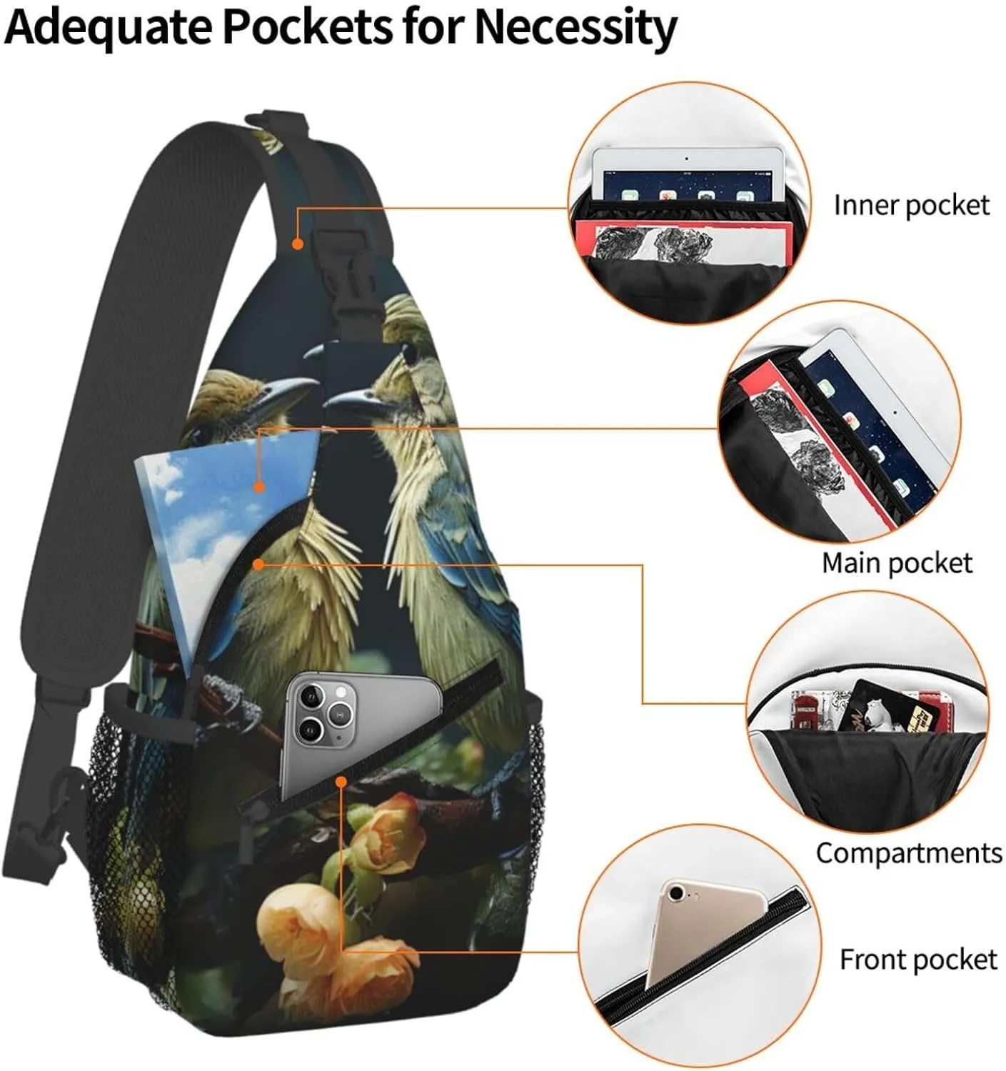 Crossbody Bags for Women Men Trendy Sling Bag Casual Chest Bag Moon Flowers and Butterflies Shoulder Bag for Travel