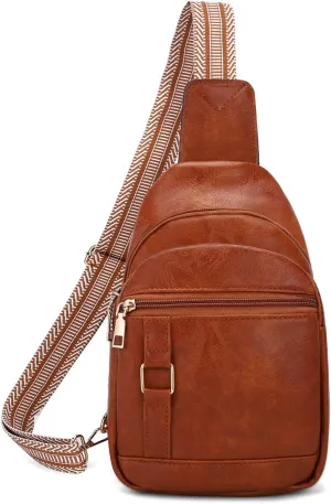 Crossbody Bags for Women Sling Bag Crossbody Fanny Pack Chest Bag Sling Backpack Daypack Travel Purse Anti Theft,Vegan Faux Leather - Brown