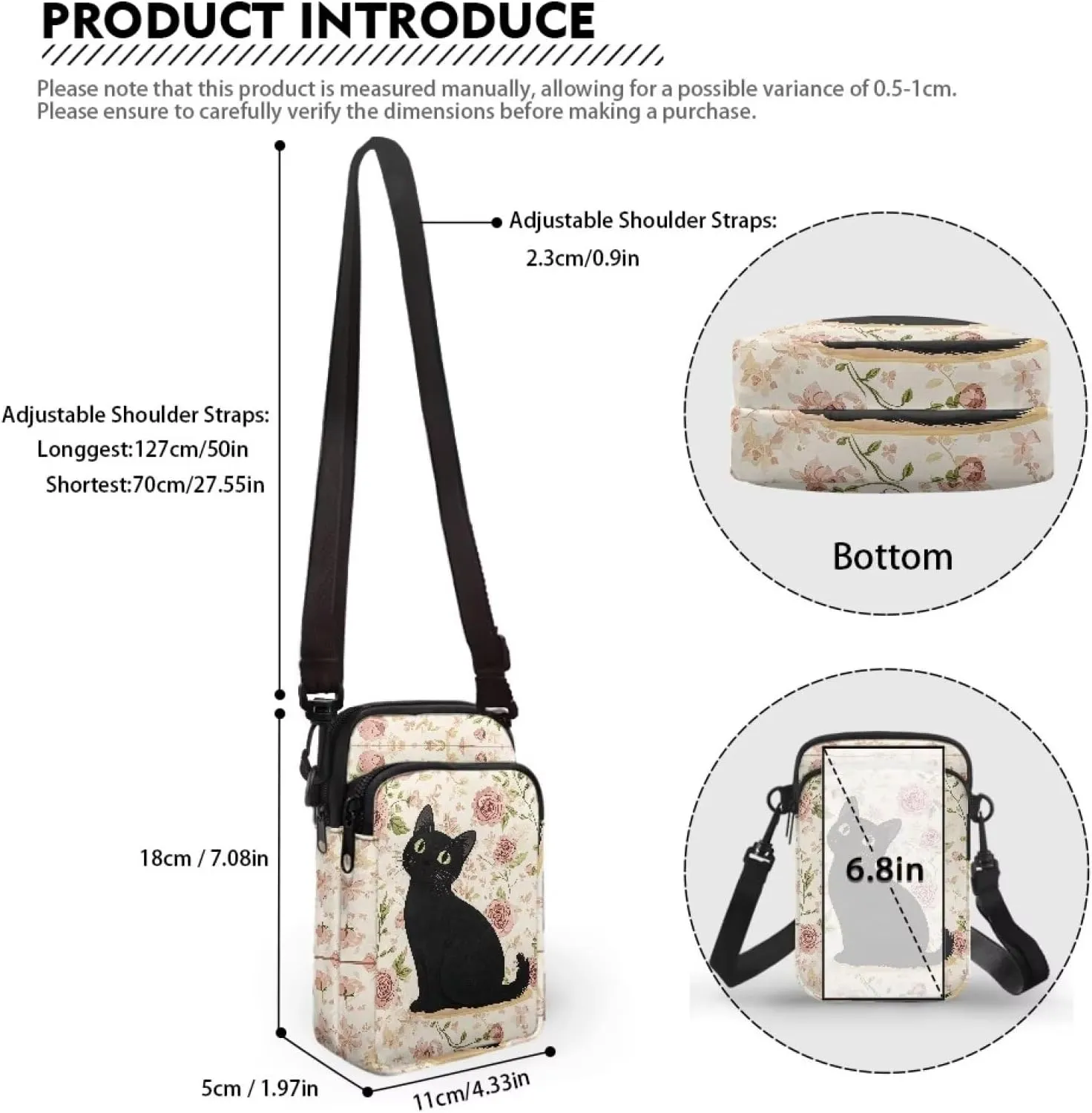 Crossbody Bags Messenger Bags Waist Bags Mini Shoulder Bags for Women and Men Removable Shoulder Strap Zipper Bags