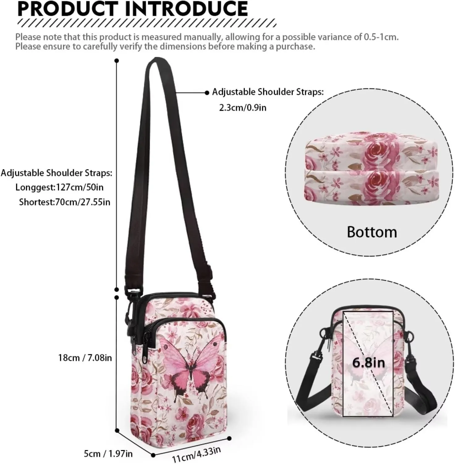 Crossbody Bags Messenger Bags Waist Bags Mini Shoulder Bags for Women and Men Removable Shoulder Strap Zipper Bags