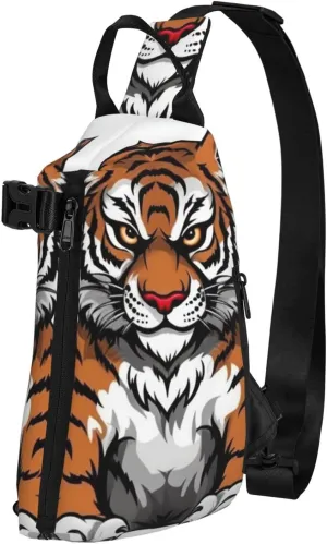 Crossbody Sling Backpack Tiger head with raised paws Sling Bag for Women Men Chest Bag Fashion Waist Bag Adjustable Fanny Pack