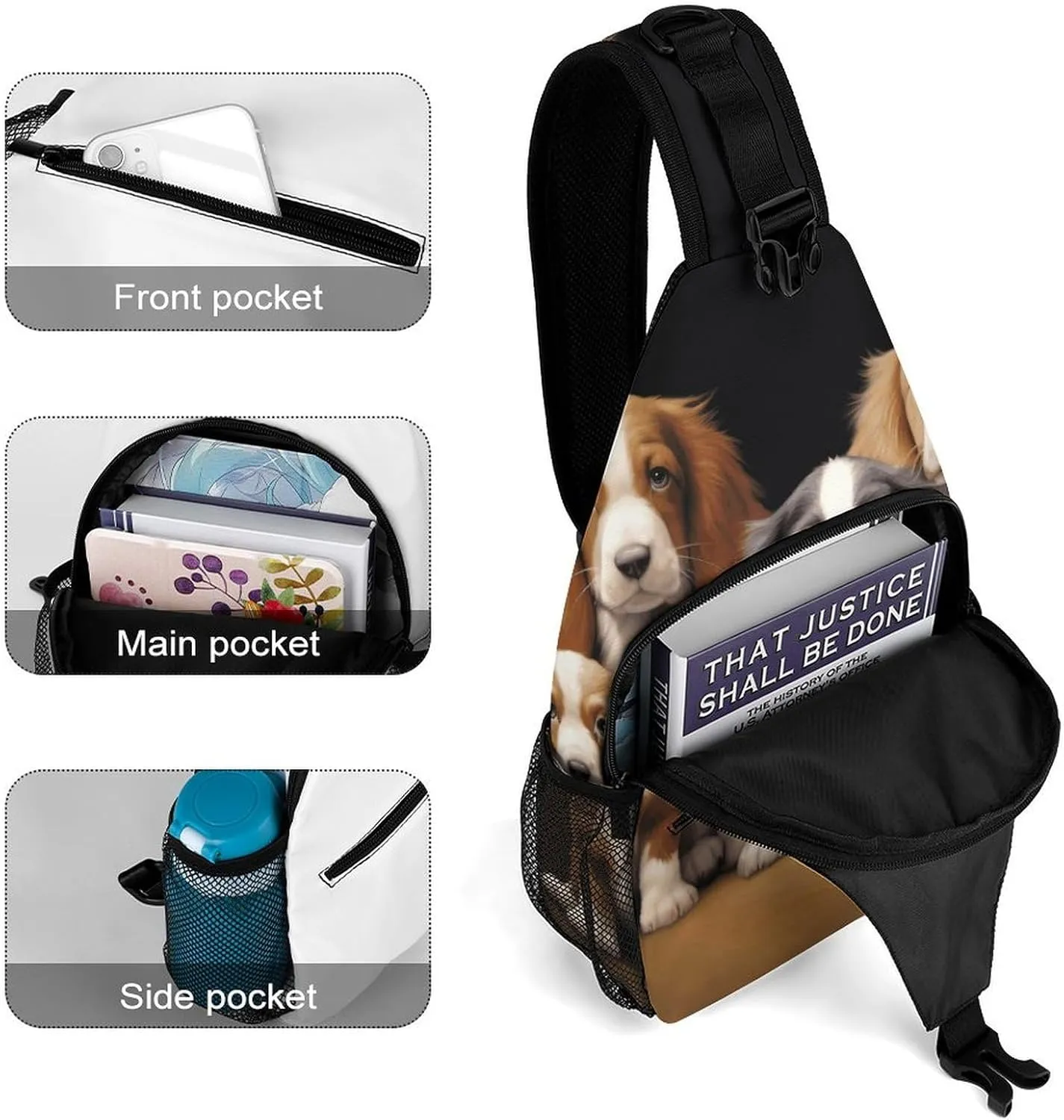 Crossbody Sling Bag Cute Dogs Backpack Sling Bag Travel Hiking Chest Bag Shoulder Bag Daypack