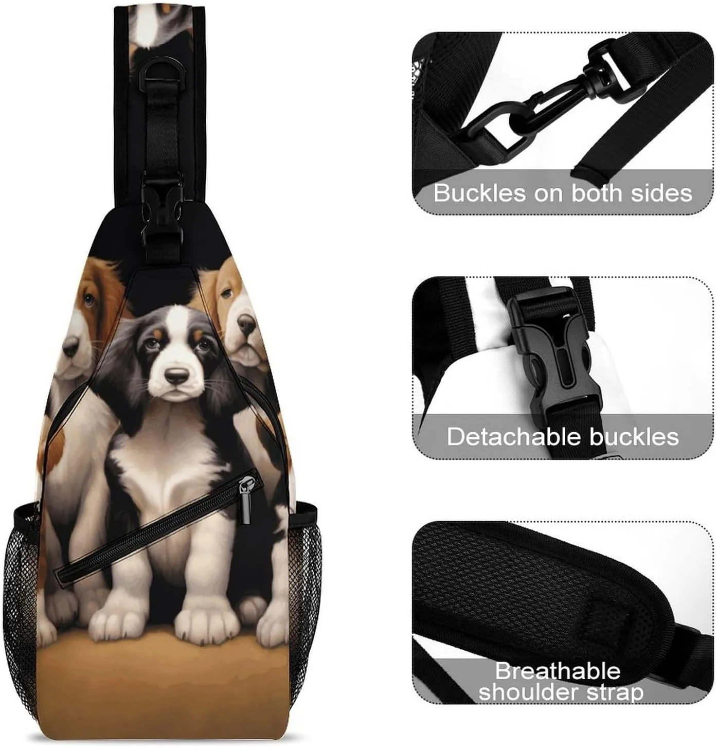 Crossbody Sling Bag Cute Dogs Backpack Sling Bag Travel Hiking Chest Bag Shoulder Bag Daypack
