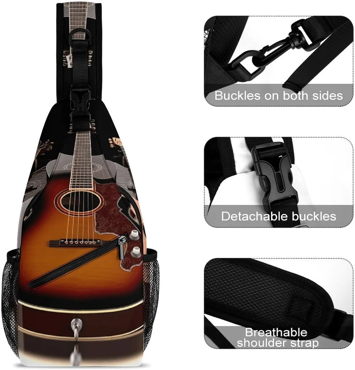 Crossbody Sling Bag Guitar Backpack Sling Bag Travel Hiking Chest Bag Shoulder Bag Daypack