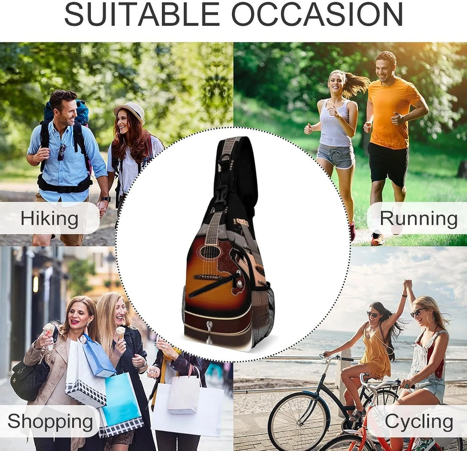 Crossbody Sling Bag Guitar Backpack Sling Bag Travel Hiking Chest Bag Shoulder Bag Daypack