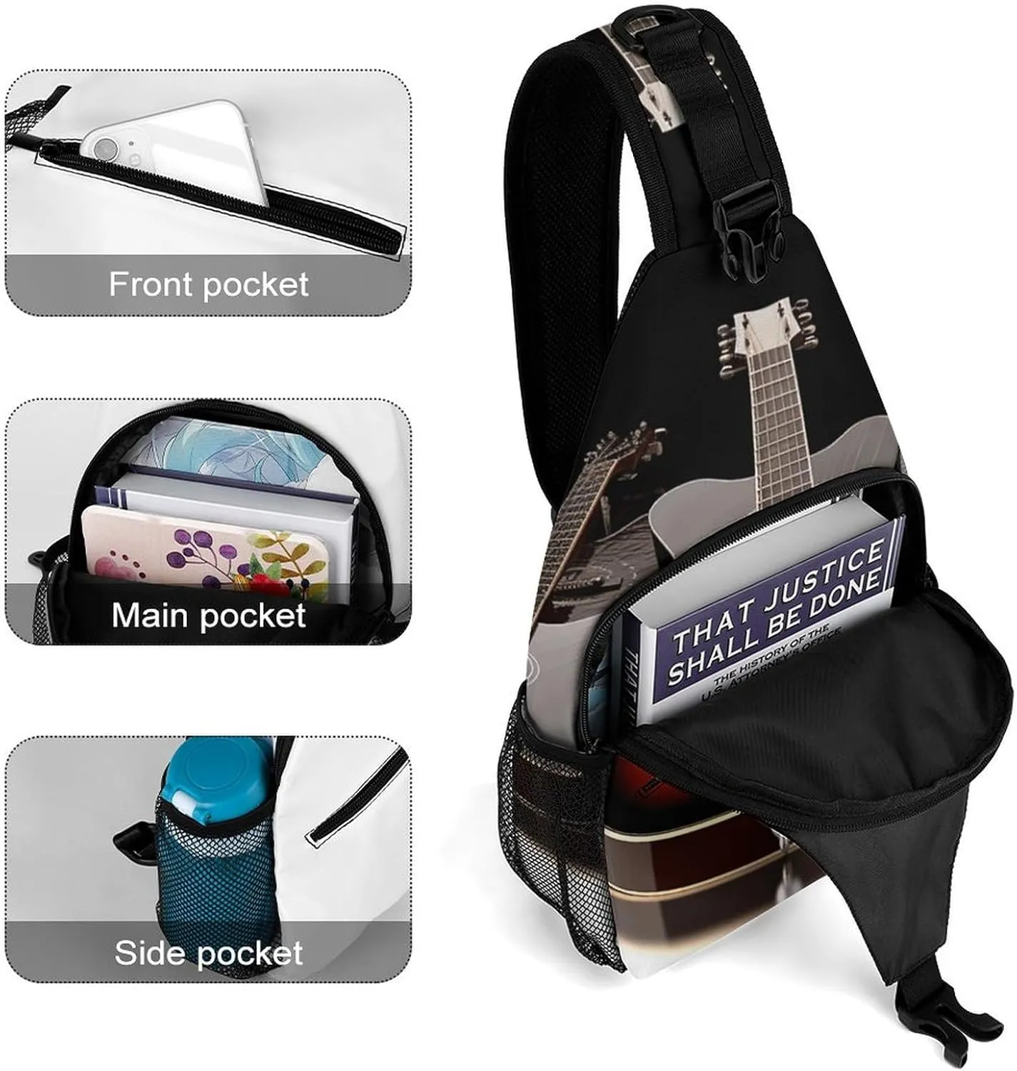 Crossbody Sling Bag Guitar Backpack Sling Bag Travel Hiking Chest Bag Shoulder Bag Daypack