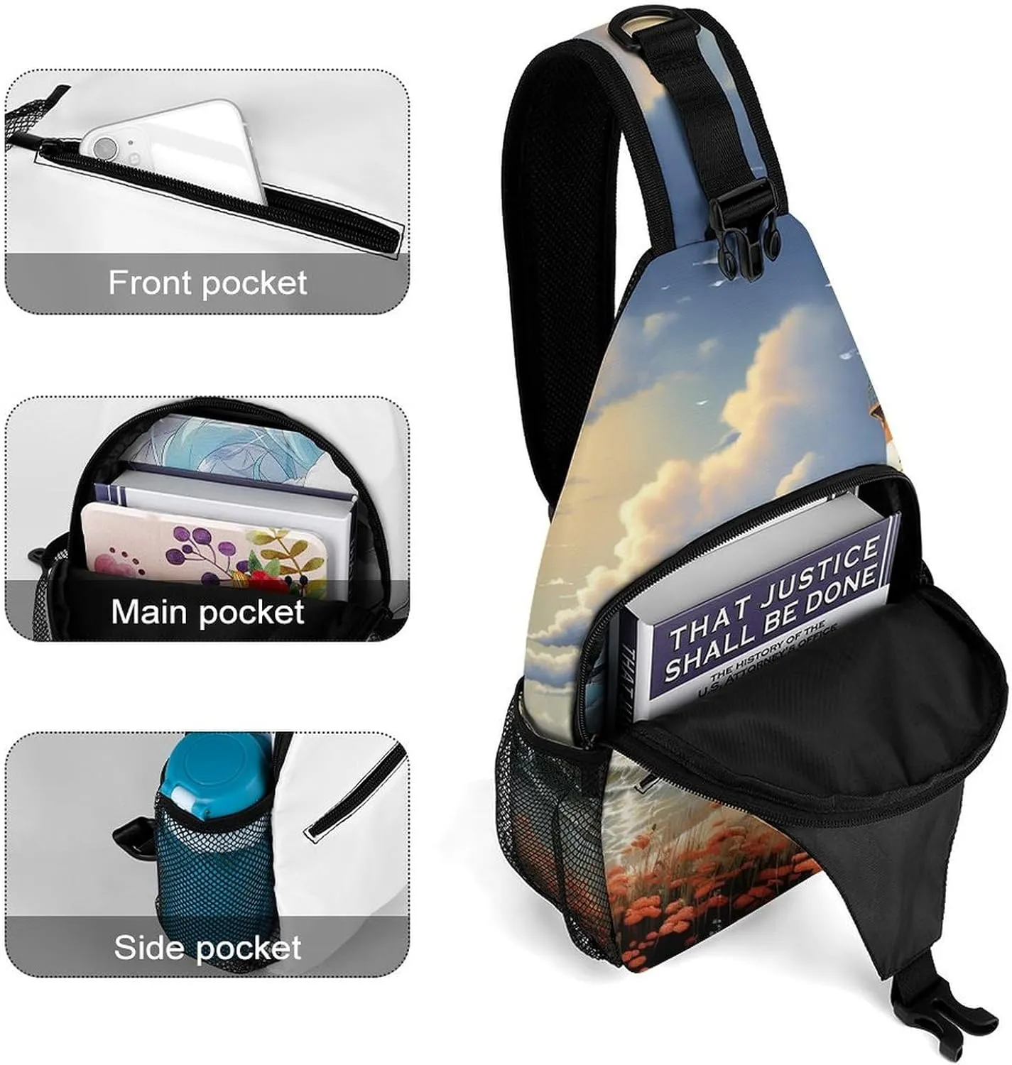 Crossbody Sling Bag Guitar Backpack Sling Bag Travel Hiking Chest Bag Shoulder Bag Daypack
