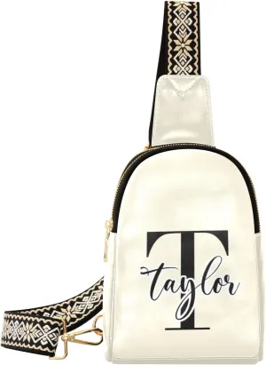 Custom Beige Sling Bag for Women Personalized Leather Crossbody Bags Cross Body Fanny Pack Purse Fanny Packs Purse with Adjustable Strap for Women Teen