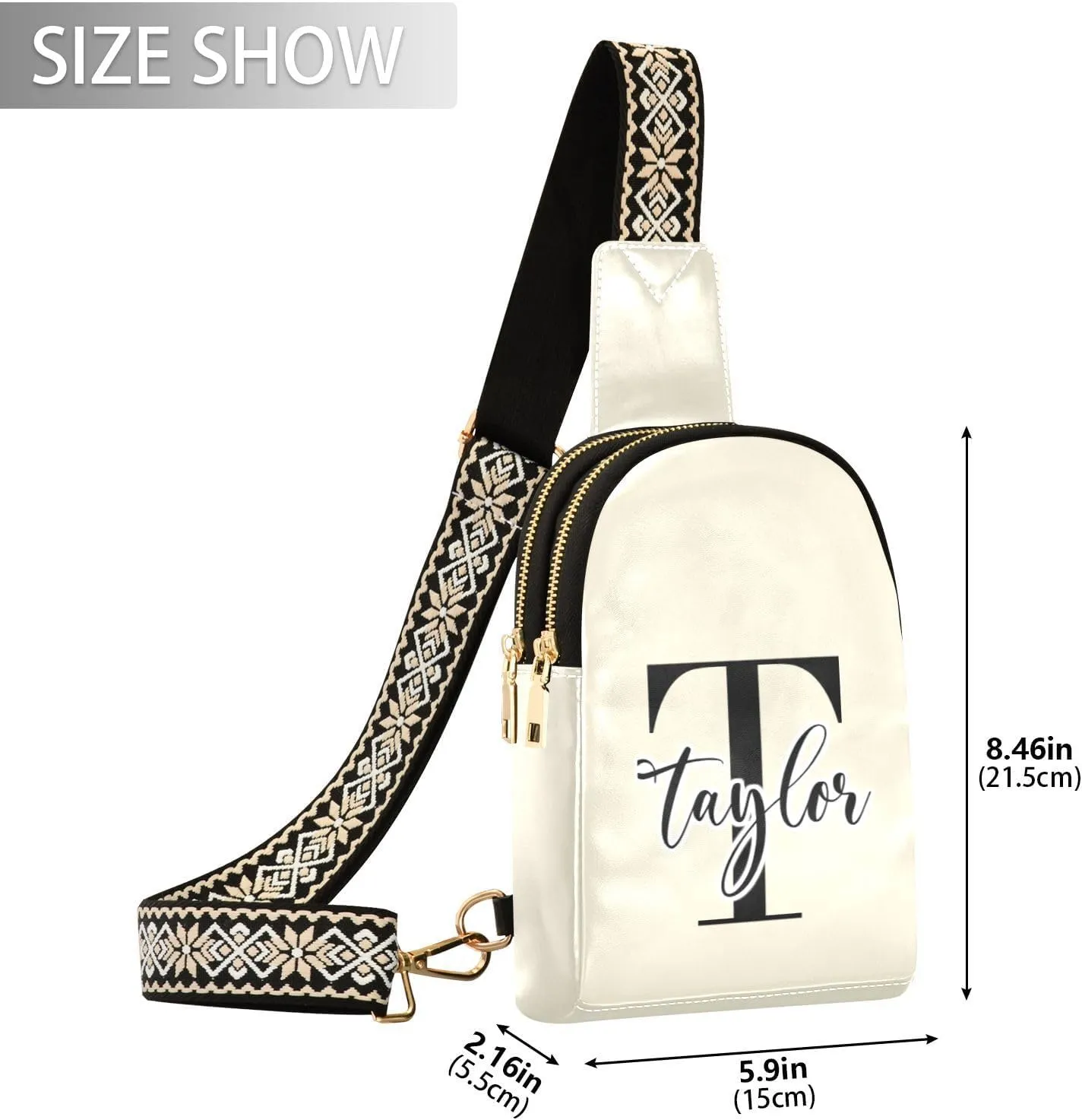 Custom Beige Sling Bag for Women Personalized Leather Crossbody Bags Cross Body Fanny Pack Purse Fanny Packs Purse with Adjustable Strap for Women Teen