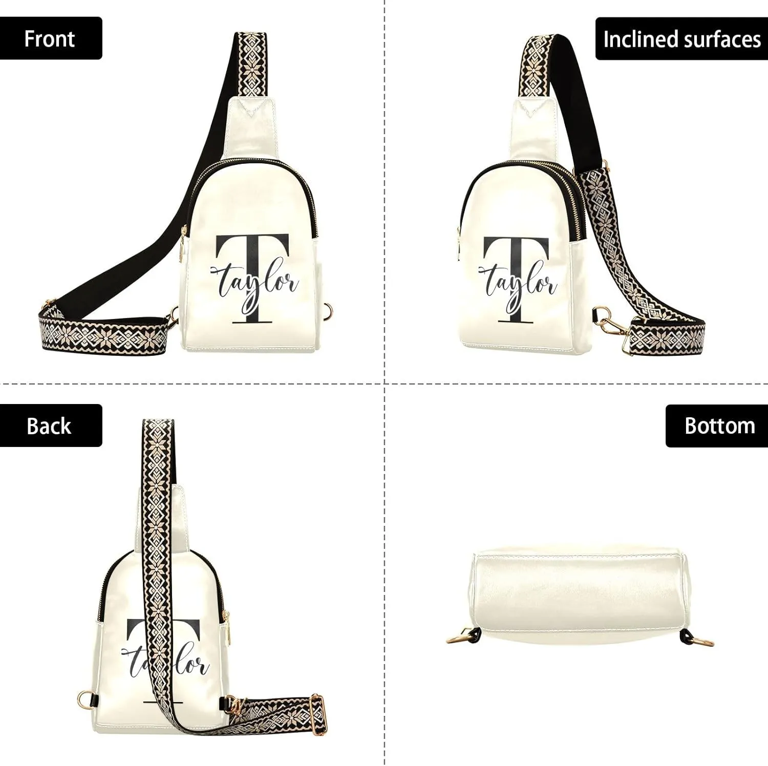Custom Beige Sling Bag for Women Personalized Leather Crossbody Bags Cross Body Fanny Pack Purse Fanny Packs Purse with Adjustable Strap for Women Teen
