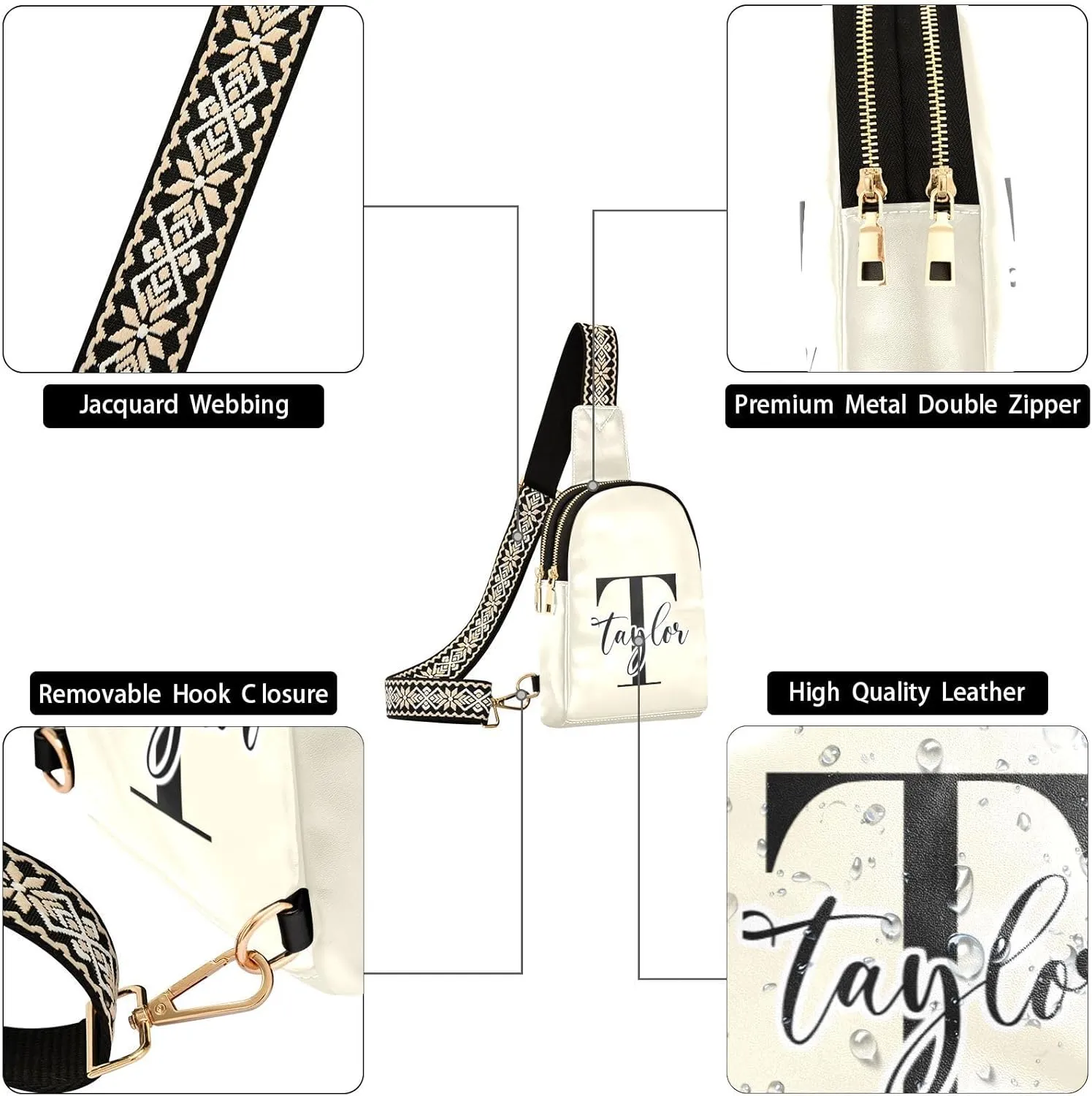Custom Beige Sling Bag for Women Personalized Leather Crossbody Bags Cross Body Fanny Pack Purse Fanny Packs Purse with Adjustable Strap for Women Teen