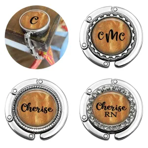 Custom Liquid Gold Foldable Purse Hook - Women's Bag Hanger for Table or Desk Personalized with Name, Monogram - Bridesmaid Wedding Favor Gift