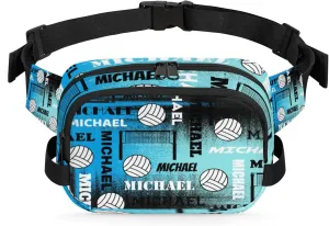 Custom Name Volleyball Waist Packs for Women Men, Personalized Belt Bag Crossbody Fanny Pack with Adjustable Strap for Sports Workout Traveling, Blue