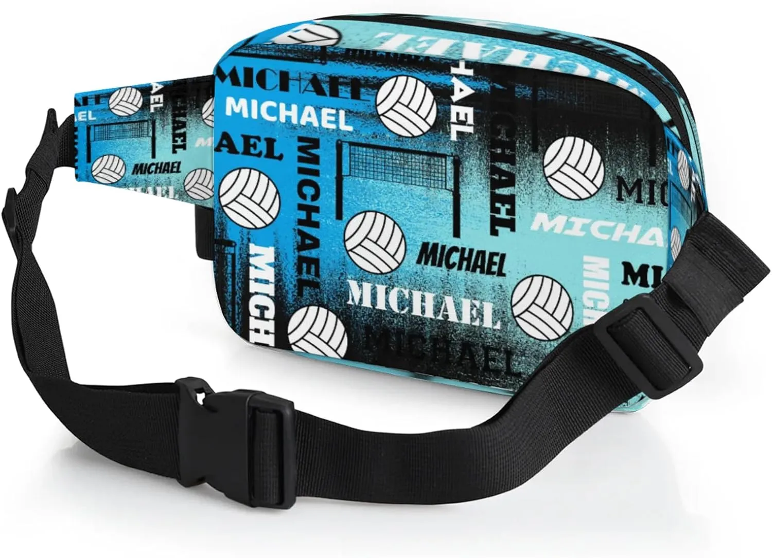 Custom Name Volleyball Waist Packs for Women Men, Personalized Belt Bag Crossbody Fanny Pack with Adjustable Strap for Sports Workout Traveling, Blue