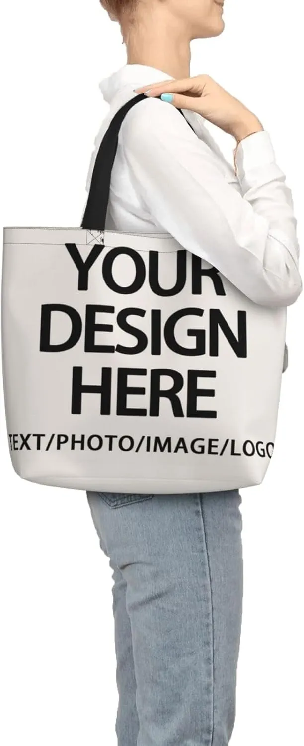 Custom Tote Bag Design Your Own Text/Photo/Logo Printed, Personalized Shoulder Handbag Large Capacity for Men/Women