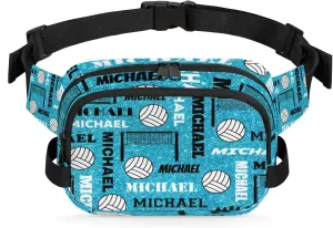 Custom Volleyball Waist Packs for Women Men, Personalized Name Belt Bag Crossbody Fanny Pack with Adjustable Strap for Sports Workout Traveling, Blue Glitter