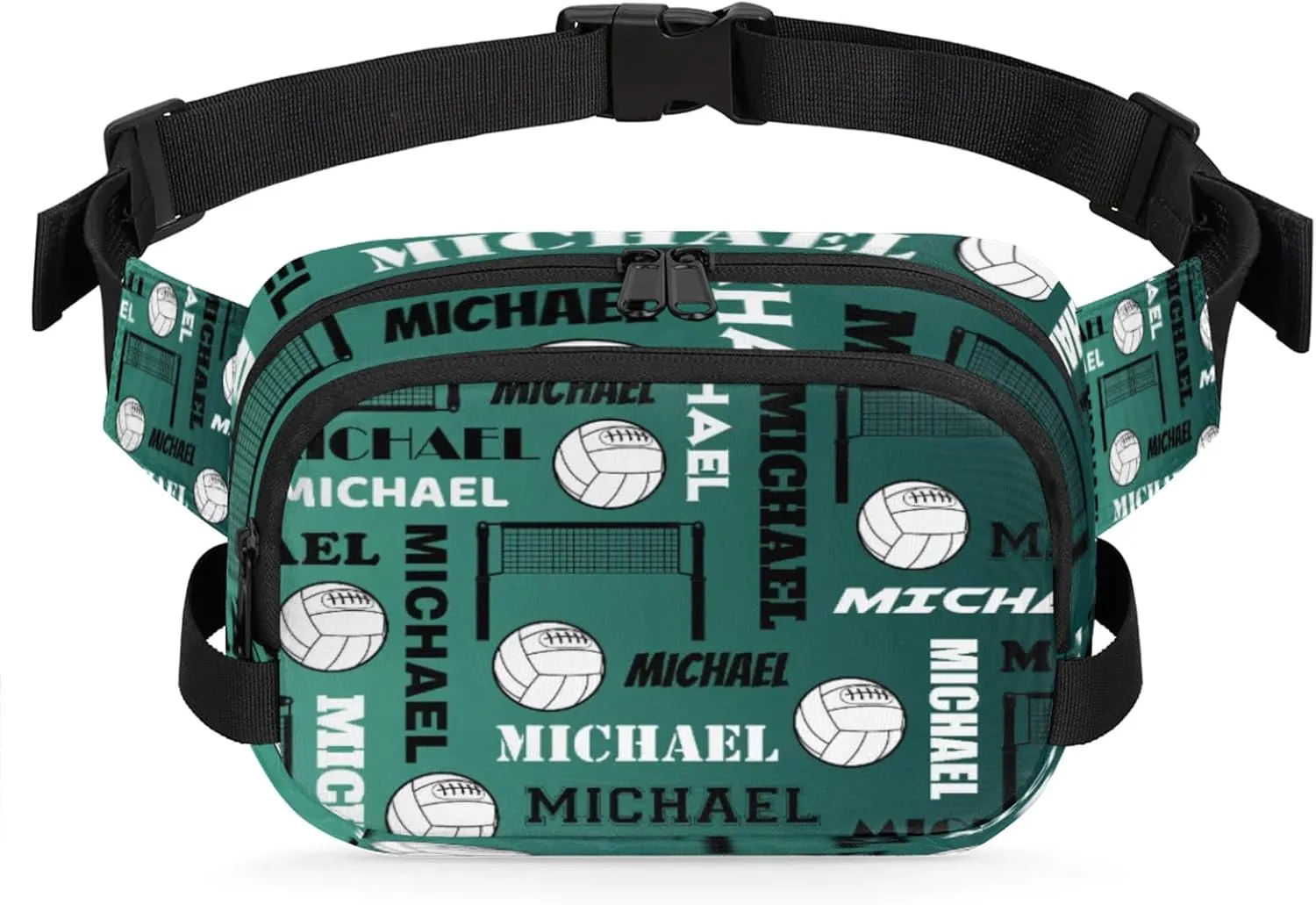 Custom Volleyball Waist Packs for Women Men, Personalized Name Fanny Pack Crossbody Belt Bag with Adjustable Strap for Sports Workout Traveling, Dark Green Blue