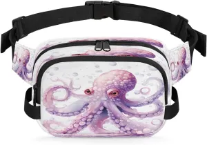 Cute Bubble Octopus Men's and Women's Waist Pack Crossbody Watercolor Octopus Waist Pack Running Strap, Adjustable Shoulder Strap - For Hiking and Running Exercise Fitness