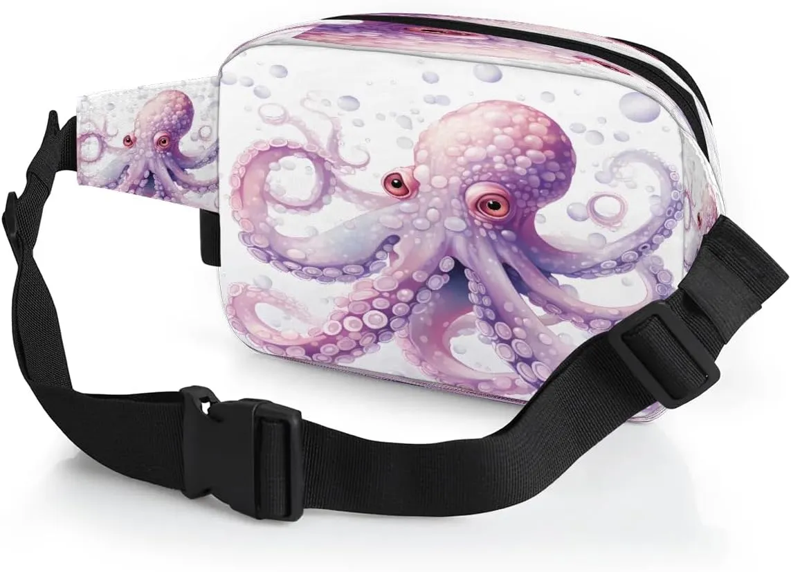 Cute Bubble Octopus Men's and Women's Waist Pack Crossbody Watercolor Octopus Waist Pack Running Strap, Adjustable Shoulder Strap - For Hiking and Running Exercise Fitness
