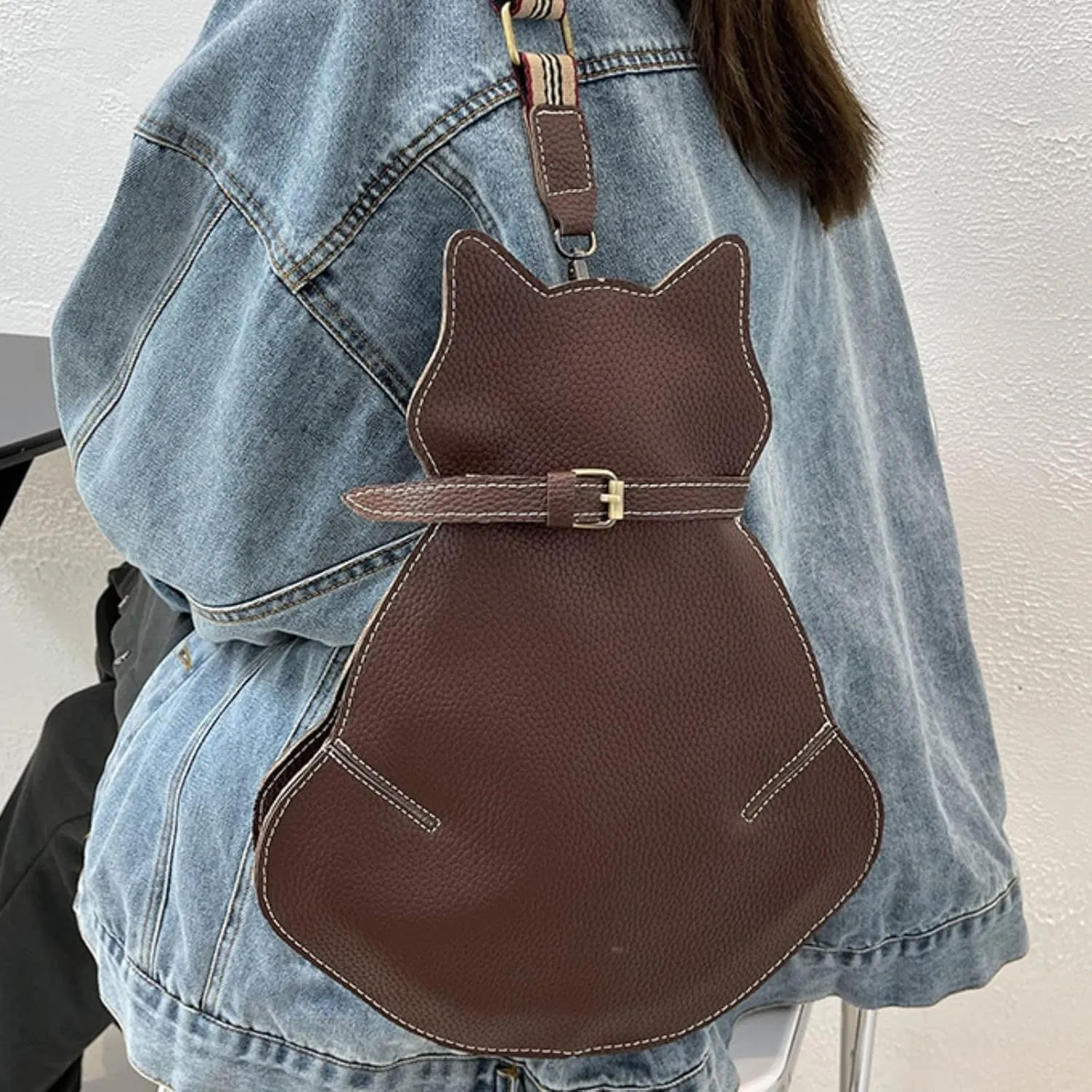 Cute Cat Bag New Personality One Shoulder Messenger Bag Fashion Chest Bags Geographic Messenger Bags (Coffee, One Size)