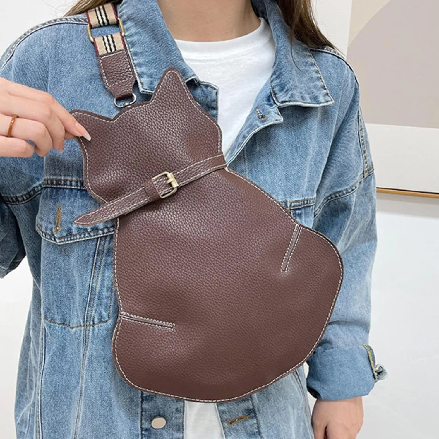 Cute Cat Bag New Personality One Shoulder Messenger Bag Fashion Chest Bags Geographic Messenger Bags (Coffee, One Size)