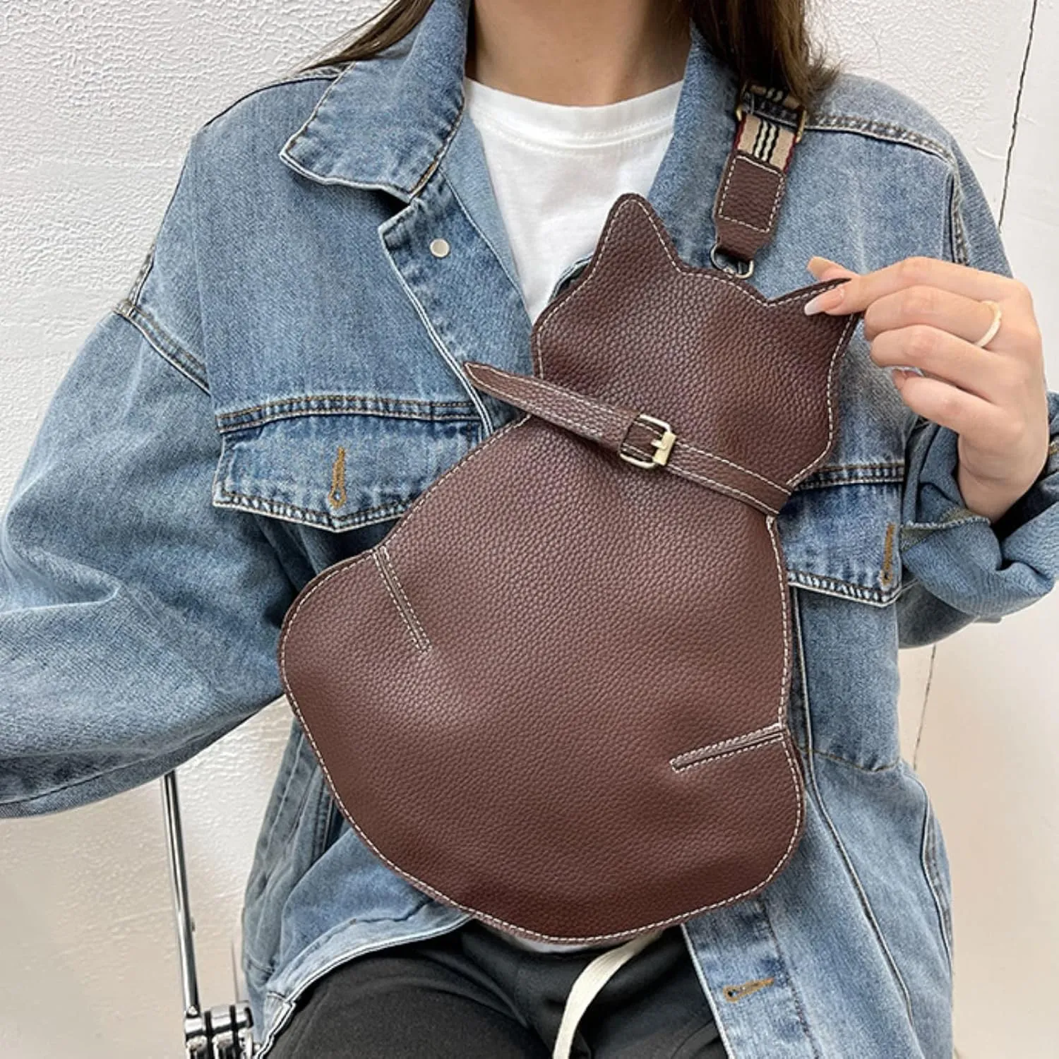 Cute Cat Bag New Personality One Shoulder Messenger Bag Fashion Chest Bags Geographic Messenger Bags (Coffee, One Size)