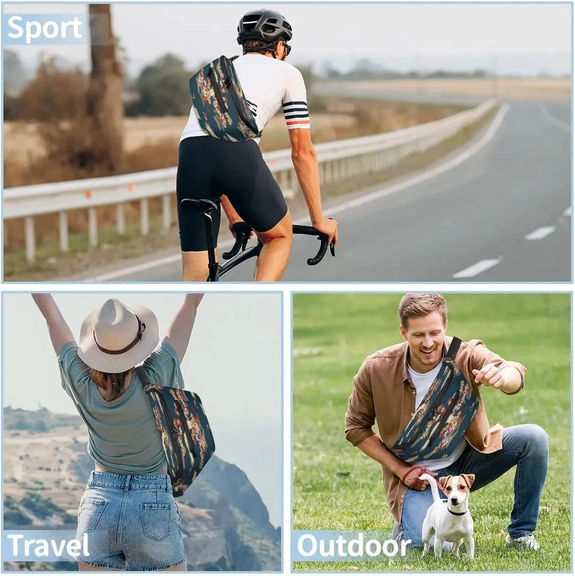 Cute Crane Flower Crossbody Sling Bag for Women Men Crossbody Backpack with 4 Zipper Pockets Fanny Pack Shoulder Casual Daypack for Travel Running Hiking Cycling