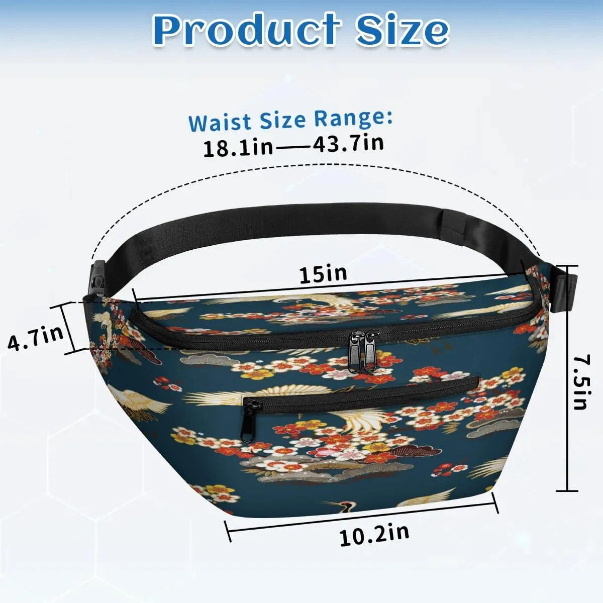 Cute Crane Flower Crossbody Sling Bag for Women Men Crossbody Backpack with 4 Zipper Pockets Fanny Pack Shoulder Casual Daypack for Travel Running Hiking Cycling
