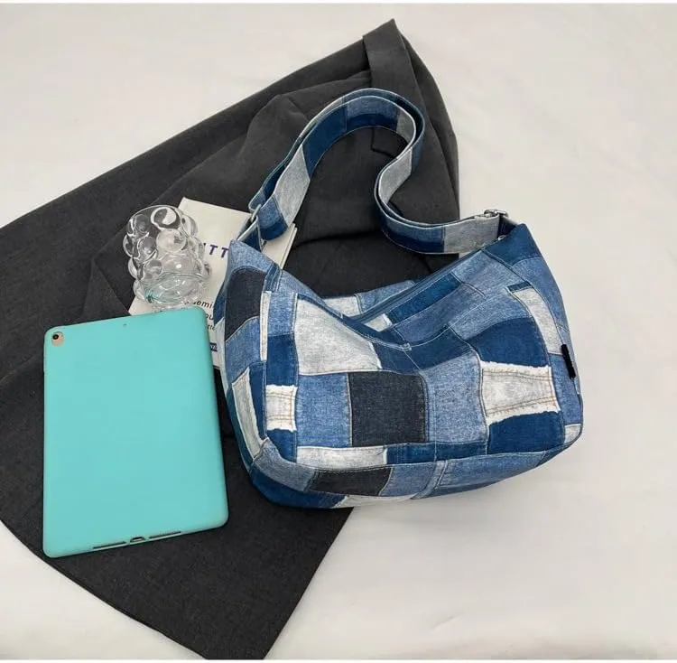 Cute Denim Crossbody Bag for Women, Aesthetic Shoulder Handbags Casual Grunge Y2K Bag Fashion for Women Ladie Trendy (blue)