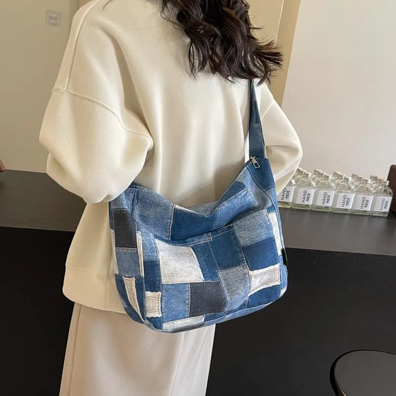 Cute Denim Crossbody Bag for Women, Aesthetic Shoulder Handbags Casual Grunge Y2K Bag Fashion for Women Ladie Trendy (blue)