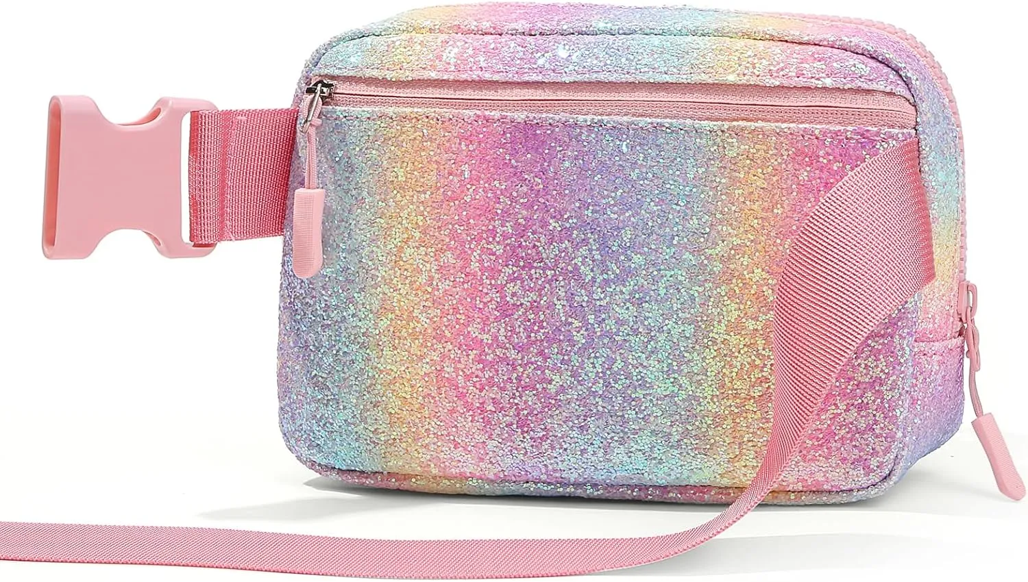 Cute Fanny Pack for Girls, Kids Belt Bag Teen Girls Crossbody Waist Bag Gift (Pink Glitter Rainbow)