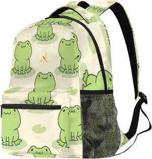 Cute Frog Kid Teens Backpack，Animal 18'' Middle School College Bookbag with Laptop Compartmen，Sturdy Sport Travel Bag Mochila Escolar Para Niños Age 8~14