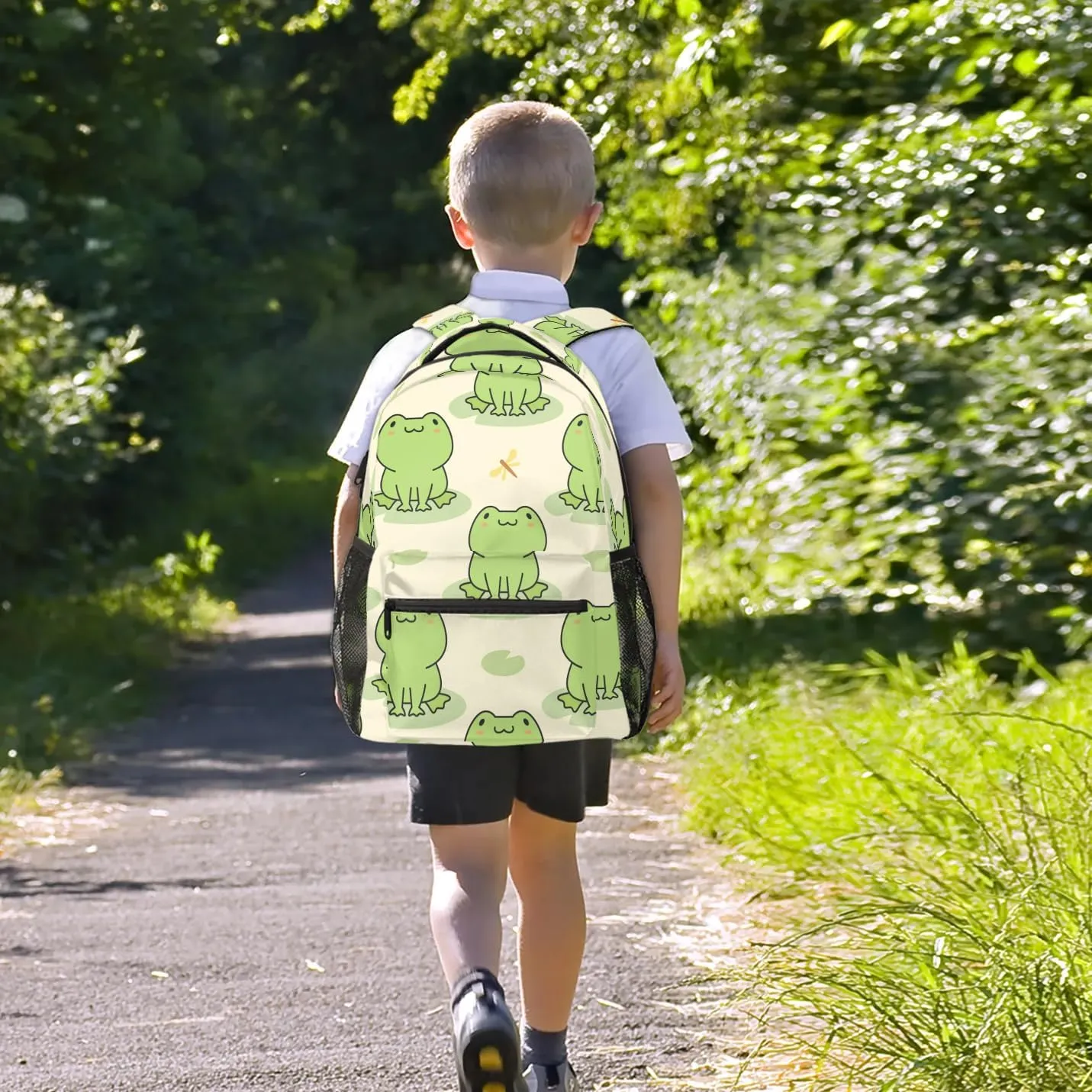 Cute Frog Kid Teens Backpack，Animal 18'' Middle School College Bookbag with Laptop Compartmen，Sturdy Sport Travel Bag Mochila Escolar Para Niños Age 8~14