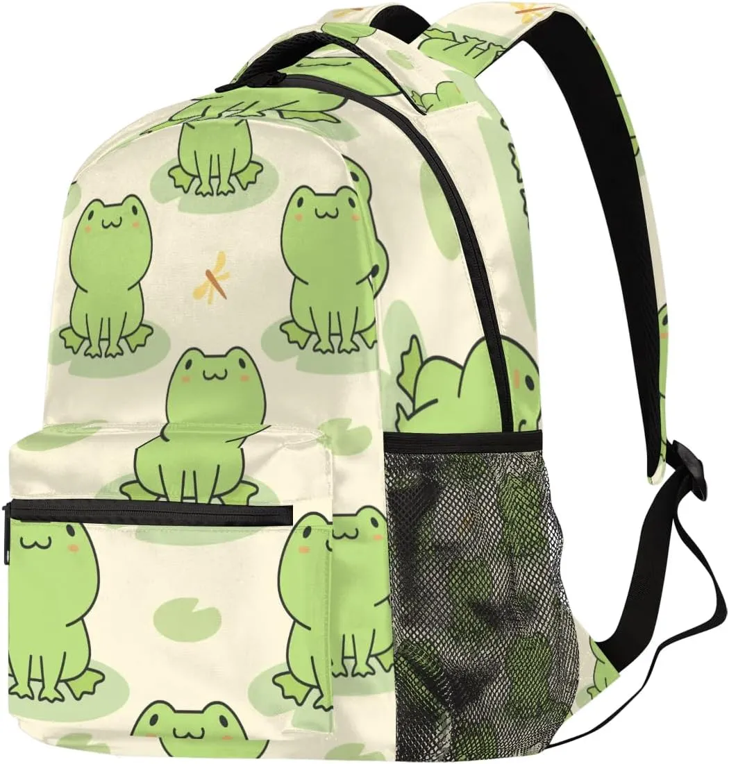 Cute Frog Kid Teens Backpack，Animal 18'' Middle School College Bookbag with Laptop Compartmen，Sturdy Sport Travel Bag Mochila Escolar Para Niños Age 8~14