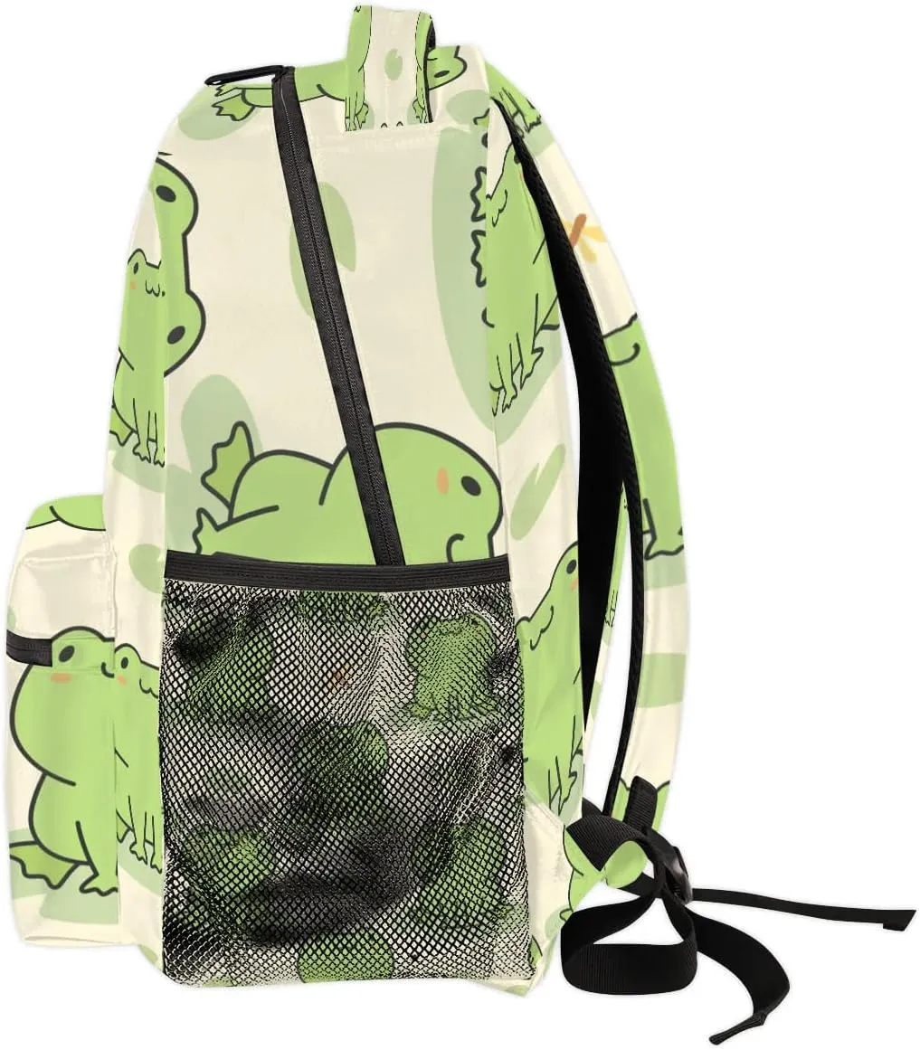 Cute Frog Kid Teens Backpack，Animal 18'' Middle School College Bookbag with Laptop Compartmen，Sturdy Sport Travel Bag Mochila Escolar Para Niños Age 8~14
