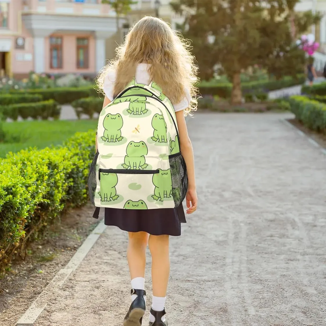 Cute Frog Kid Teens Backpack，Animal 18'' Middle School College Bookbag with Laptop Compartmen，Sturdy Sport Travel Bag Mochila Escolar Para Niños Age 8~14