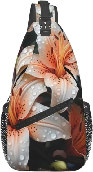 Cute Lily Flower Sling Bag Backpack For Men Cross Chest Bag Crossbody Shoulder Bag Travel Hiking Daypack