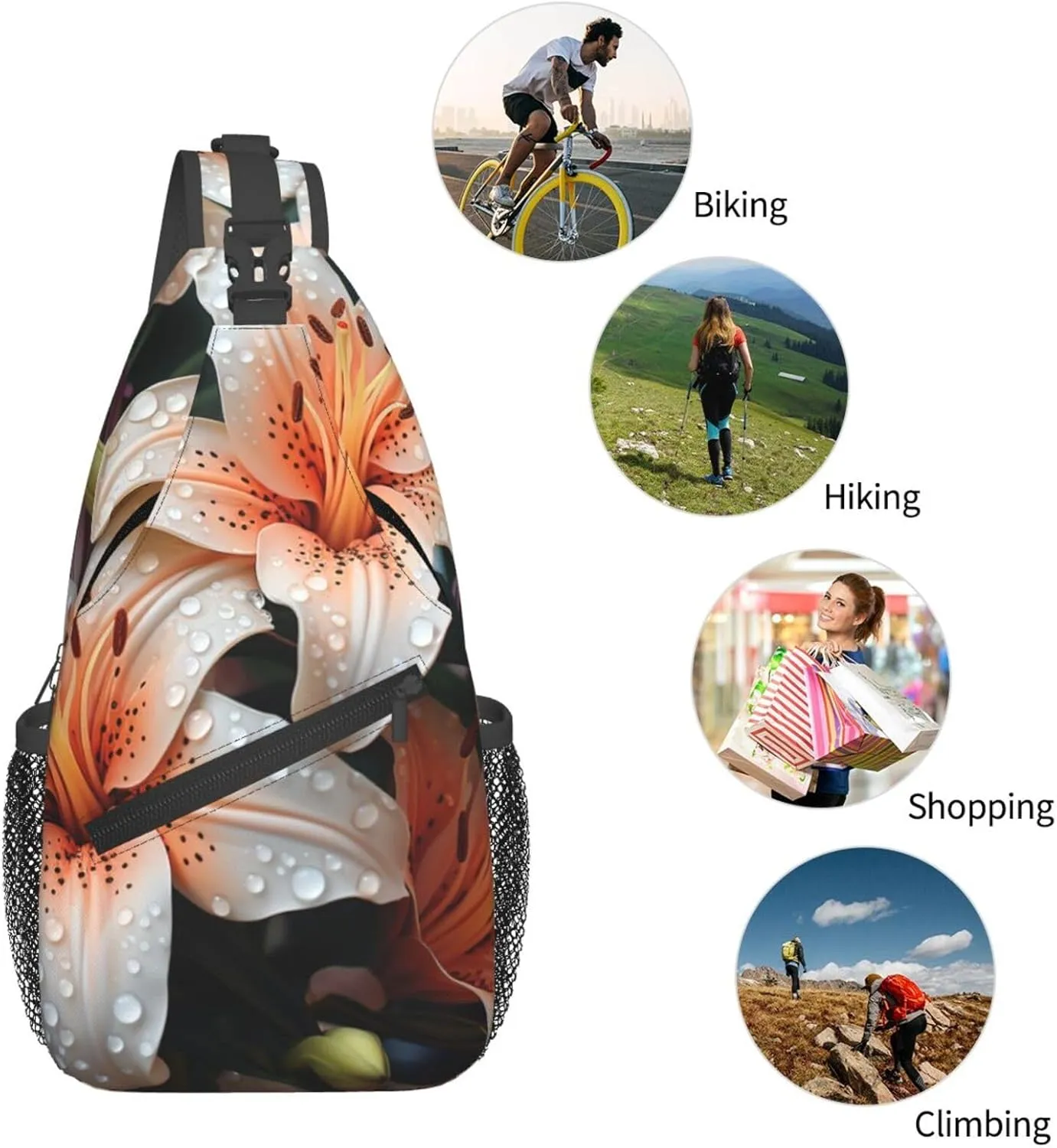 Cute Lily Flower Sling Bag Backpack For Men Cross Chest Bag Crossbody Shoulder Bag Travel Hiking Daypack