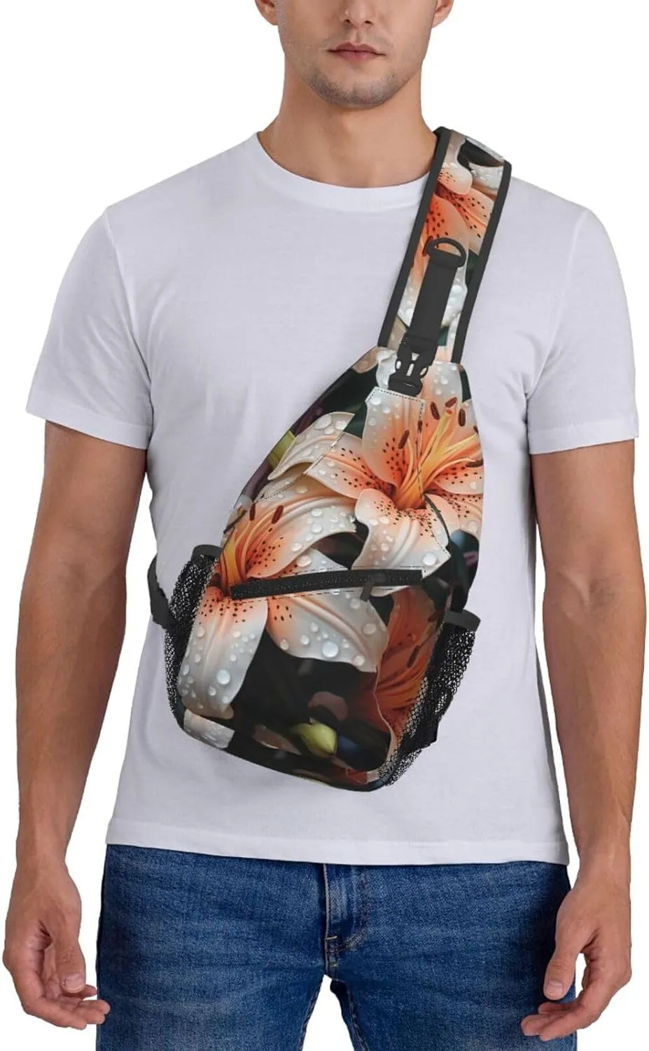 Cute Lily Flower Sling Bag Backpack For Men Cross Chest Bag Crossbody Shoulder Bag Travel Hiking Daypack