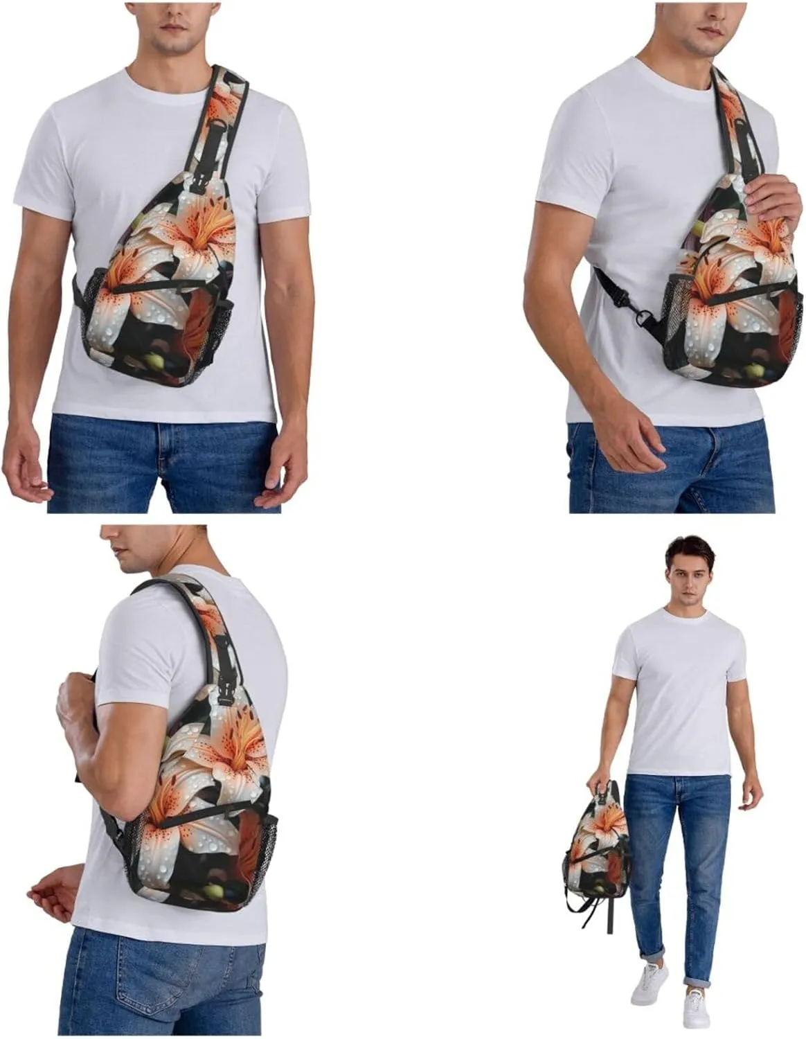 Cute Lily Flower Sling Bag Backpack For Men Cross Chest Bag Crossbody Shoulder Bag Travel Hiking Daypack