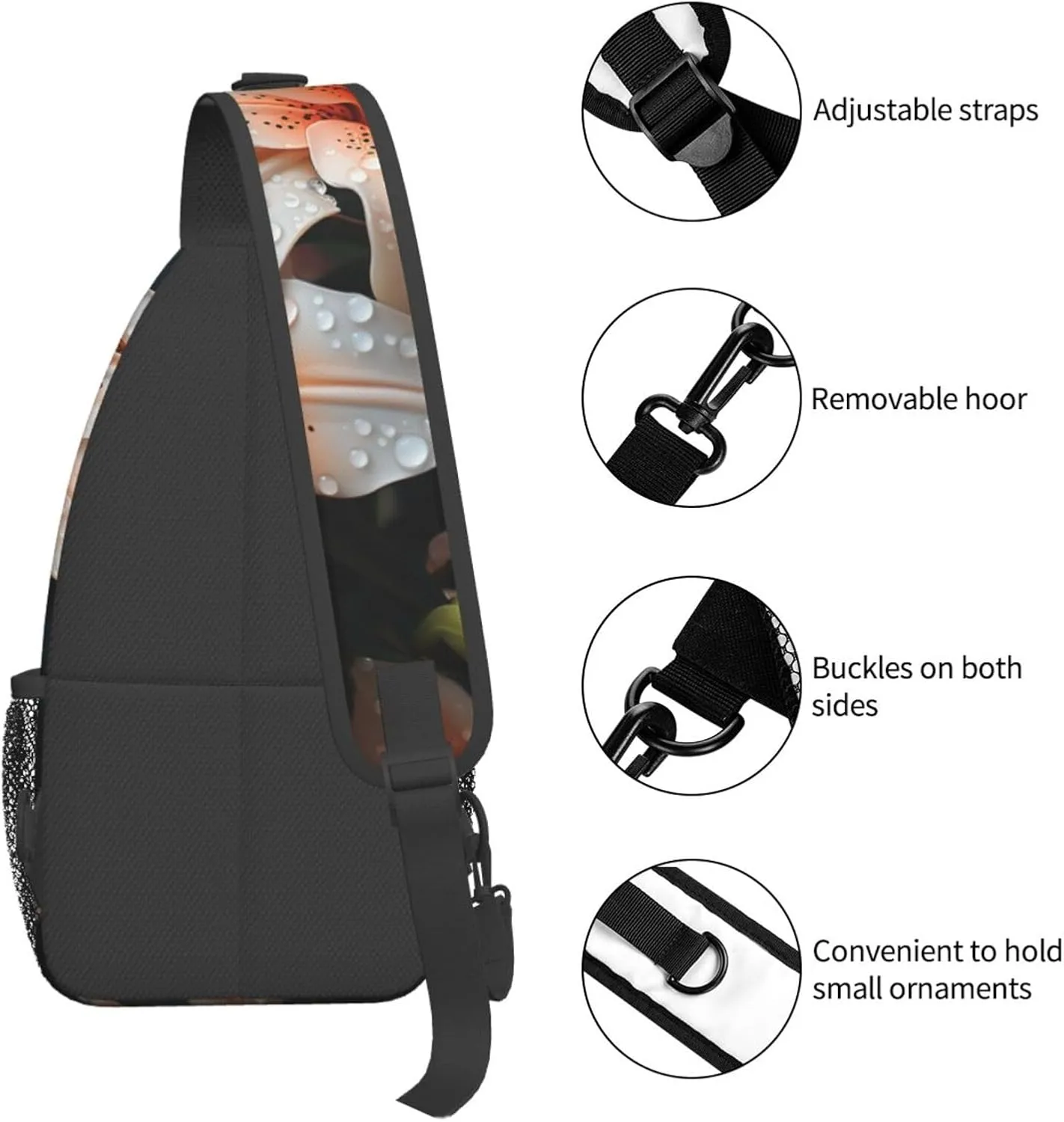 Cute Lily Flower Sling Bag Backpack For Men Cross Chest Bag Crossbody Shoulder Bag Travel Hiking Daypack