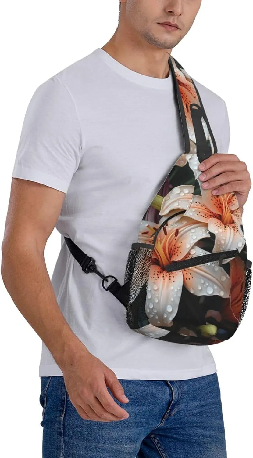 Cute Lily Flower Sling Bag Backpack For Men Cross Chest Bag Crossbody Shoulder Bag Travel Hiking Daypack
