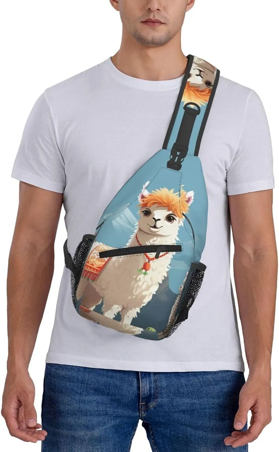 Cute Llama Sling Bag Backpack For Men Cross Chest Bag Crossbody Shoulder Bag Travel Hiking Daypack